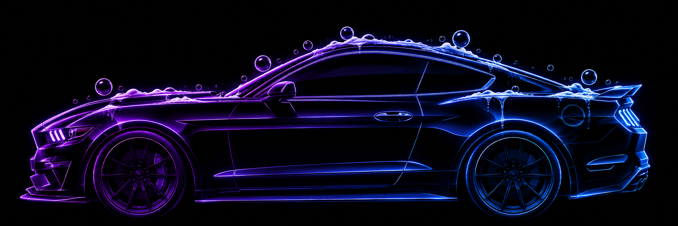 Side profile Mustang with purple and blue detailing glow and soap
